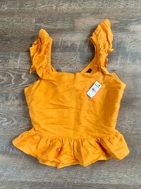 Express Ruffle Strap Peplum Tank Top - Mustard